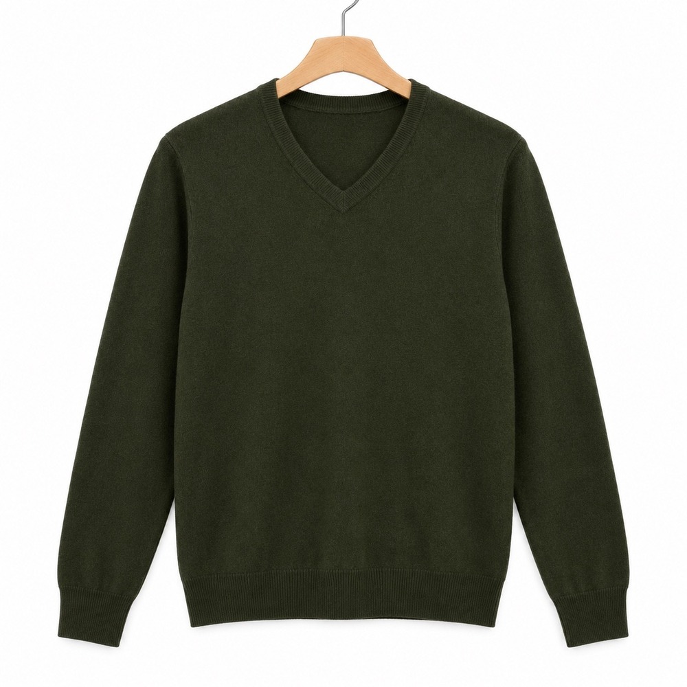 Nordstrom Mens 100% Cashmere V-Neck Sweater Large Olive Green NU513470MN